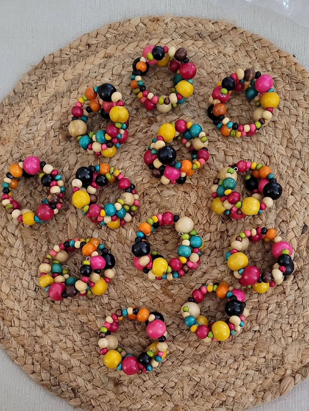 Pier 1 Set of 12 Colorful Wood Bead Napkin Rings